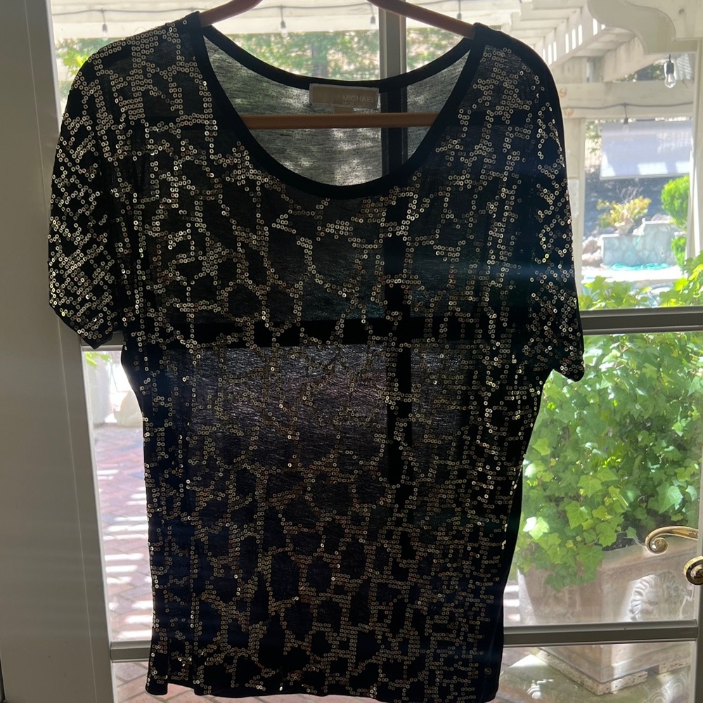 Michael Kors Black and Silver Sequin Blouse
